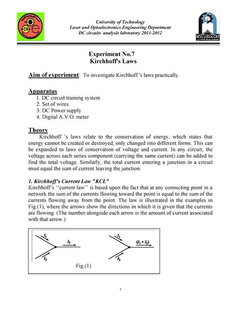 Kirchoff S Current Law And Kirchoff S Voltage Law Experiment Laser