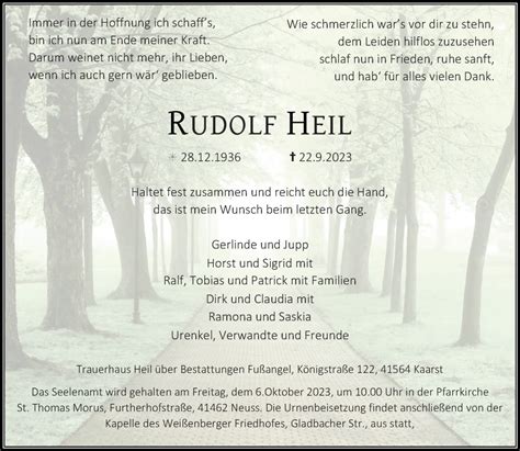 Alle Traueranzeigen für Rudolf Heil trauer rp online de