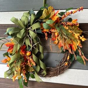 Fall Rustic Wreath, Fall Wreath, Fall Orange and Green Wreath, Fall Leaf Wreath, Autumn Wreath ...