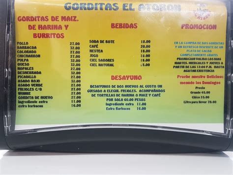 Carta Del Restaurante Gorditas El Atoron Ciudad Juarez Av Reforma 1407