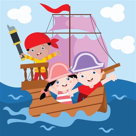 Niños Juegan Ilustración De Dibujos Animados De Piratas Descargar