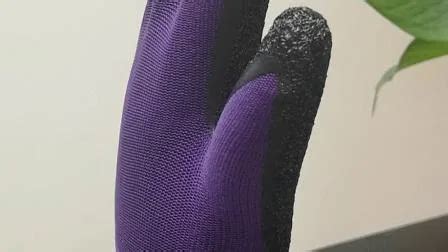 Gauge Purple Polyester Knitted Liner Crinkle Latex Palm Coated Work