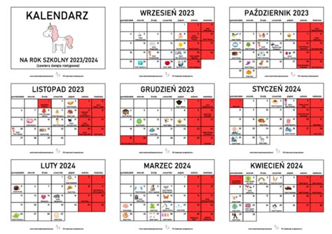 Kalendarz 2023 24 ze świętami nietypowymi 13 stron pdf Inspiracje