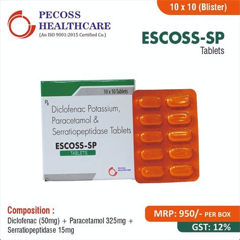 Escoss Sp Diclofenac Potassium Paracetamol And Serratiopeptidase Tablets At Rs 950per Box