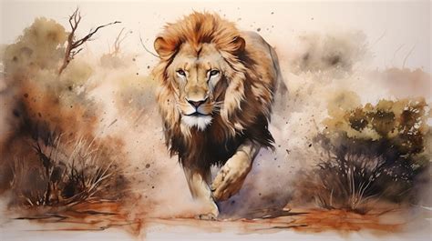 Premium Photo A Drawing Of A Lion Running In The Wild