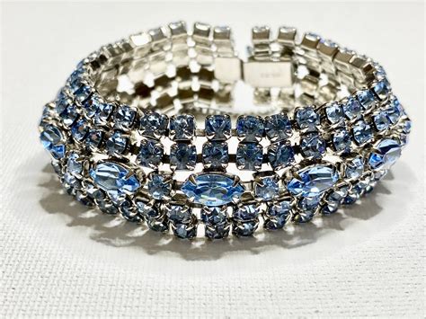 Weiss Blue Rhinestone Bracelet Mid Century Vintage Designer Etsy