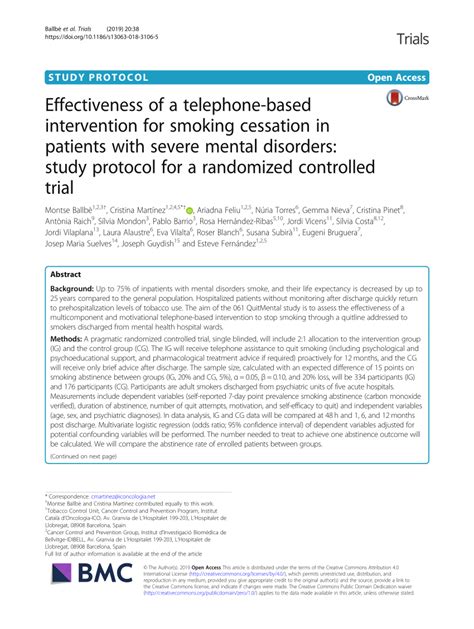 Pdf Effectiveness Of A Telephone Based Intervention For Smoking