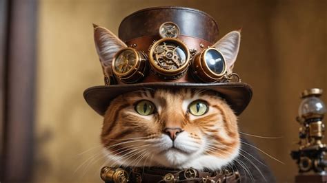 Premium Photo Steampunk Style Cat Wearing A Hat Pet Portrait