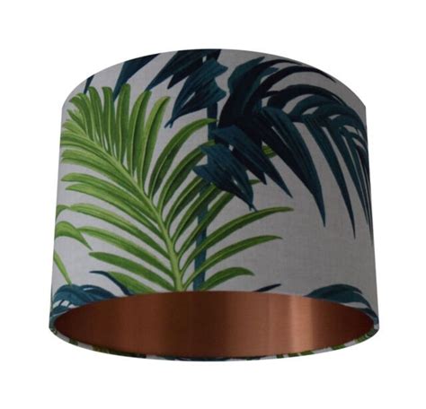 Tropical Palm Leaf Greenteal Handmade Lampshade With A Brushed Copper Lining Ebay Copper