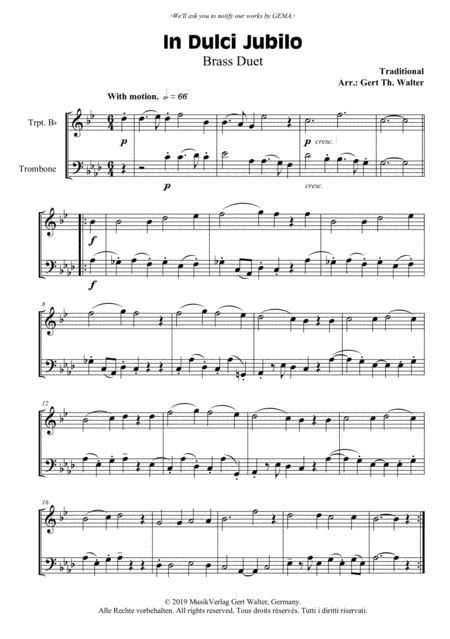 In Dulci Jubilo Sheet Music Traditional Instrumental Duet