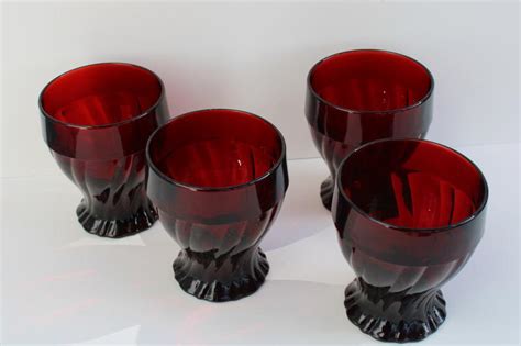 Vintage Anchor Hocking Glass Royal Ruby Red Swirl Pattern Tumblers Set Of 4 Drinking Glasses