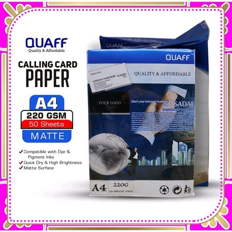 A Size Quaff Double Sided Matte Calling Card Paper Sheets Pack