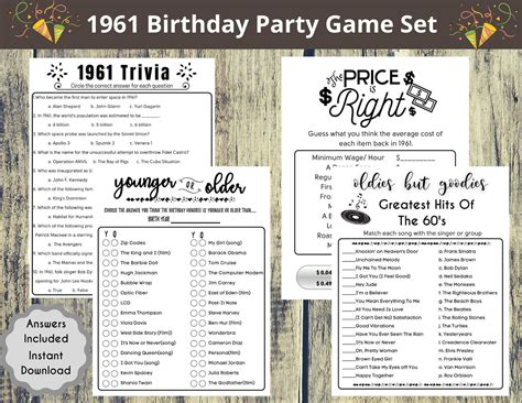 Rd Birthday Party Game Set Born In Birthday Printable Game