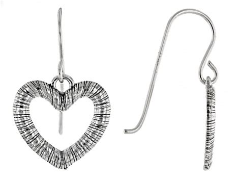 Sterling Silver Open Heart Textured Earrings Spz Jtv