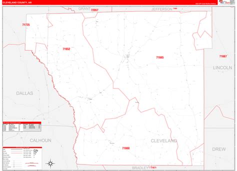 Cleveland County Ar Carrier Route Wall Map Red Line Style By