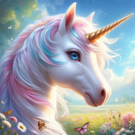 Majestic Unicorn With A Rainbow Mane Stock Illustration Illustration