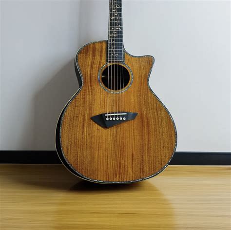 Custom Solid Koa Wood Ga Body Acoustic Guitar With Armrest And Abalone