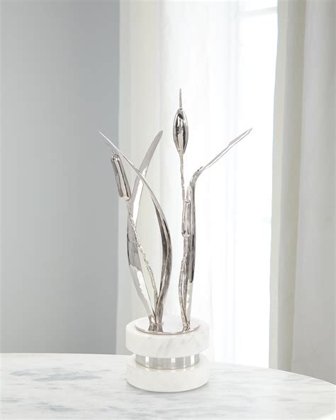 John Richard Collection Small Cattails Sculpture On Marble Horchow