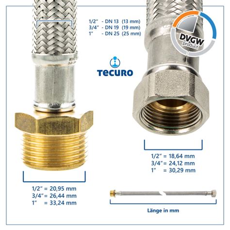 tecuro Flexschlauch Panzerschlauch IG mit Bogen 90 x AG für Sanitä