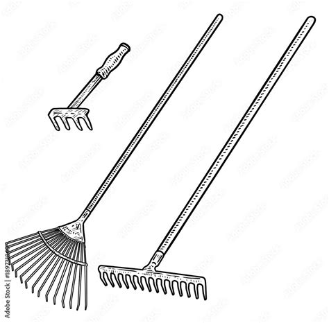 Rake Illustration Drawing Engraving Ink Line Art Vector Stock