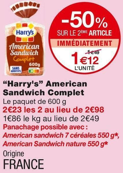 Promo Harry S Harry S American Sandwich Complet Chez Monoprix