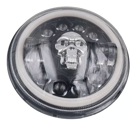 Faro Led Redondo 7 Pulgadas Ojo Blanco Y Ambar Calavera Moto