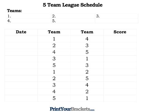 5 Team Softball Schedule Template - Best Template Ideas