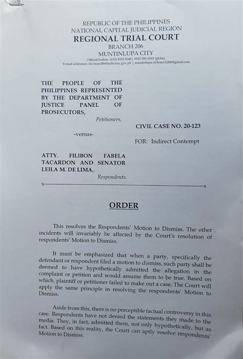 Lian Buan On Twitter Muntinlupa Court Junks Doj S Contempt Request Vs