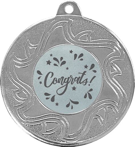 Sunburst Congratulations Medal Silver 50mm 2