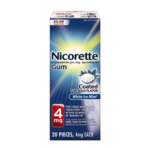 Nicotine Gum White Ice Mint 4 Milligram Stop Smoking Aid 20 Count Nicorette Gum Doubles Your