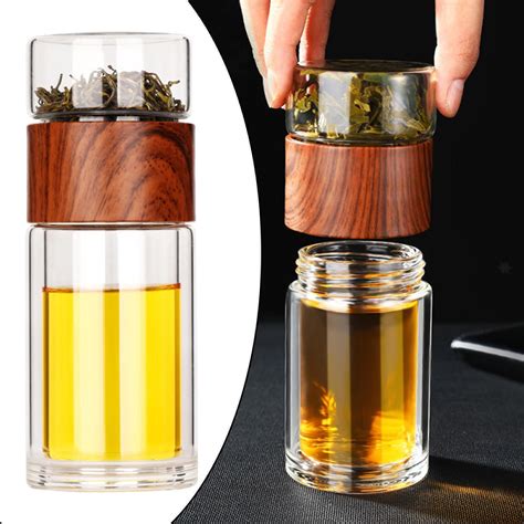 Double Walled Glass Tea Infuser Bottle Portable Travel Mug With