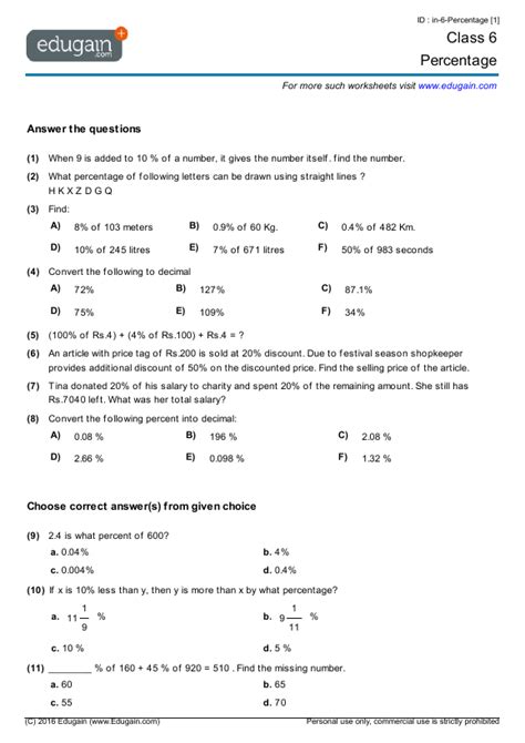 Percentage Word Problems Grade