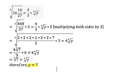 If Cube Root Of 16 Whole 1627 43cube Root Of Y Then Y