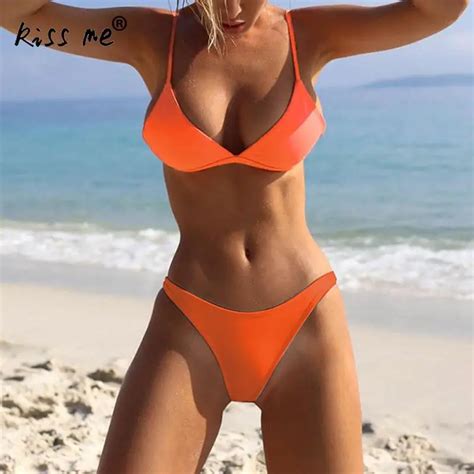 New Solid Orange Bathing Suit Brazilian Biquini Sexy Swimwear Bikinis Set 2017 Retro Vintage