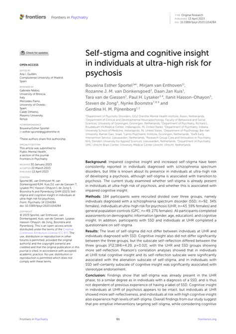 Pdf Self Stigma And Cognitive Insight In Individuals At Ultra High