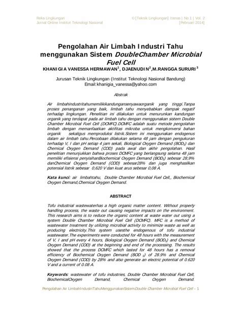 PDF Pengolahan Air Limbah Industri Tahu Menggunakan Sistem PDFSLIDE NET