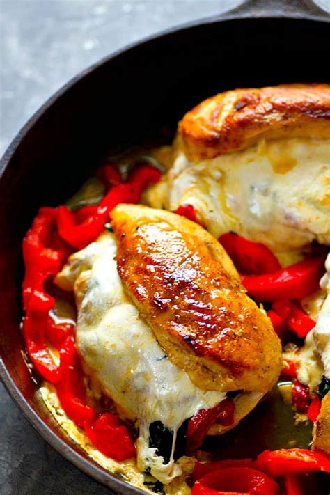 Roasted Red Pepper Spinach Mozzarella Stuffed Chicken