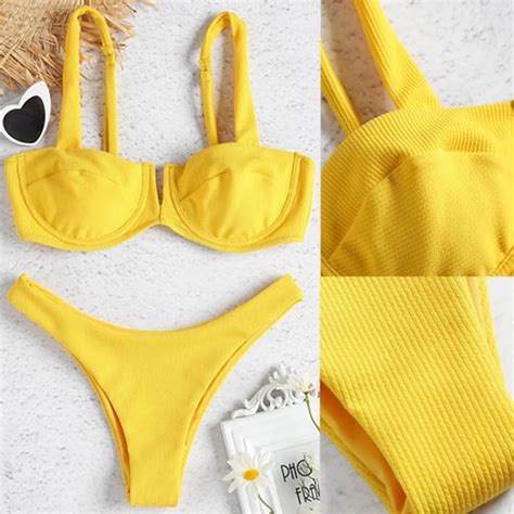 Summer 2019 Bikini Bandage Bikini Set Yellow Low Waisted Swimsuit