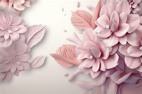 D Illustration Mural Wallpaper Pink Flowers In Light Background For