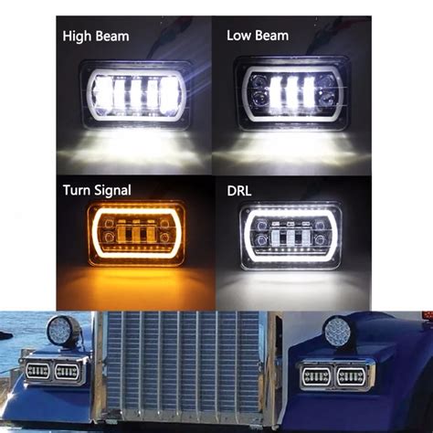 X Car Led Headlight Square Light White Halo Drl Amber Turn Signal