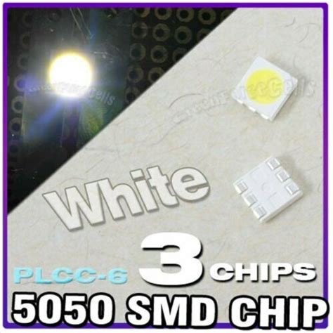 100 Pcs PLCC 6 5050 POWER SMT SMD 3 CHIPS Natural White LED Llight Lamp