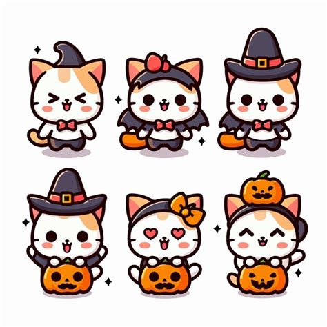 Premium Vector Cute Halloween Cat Cartoon Collection