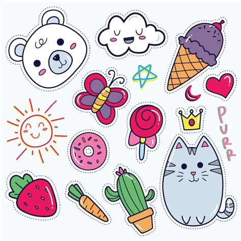 Premium Vector Kawaii Sticker Set