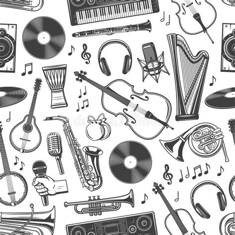 Musical Band Instruments Sketches Set Stock Vector Illustration Of