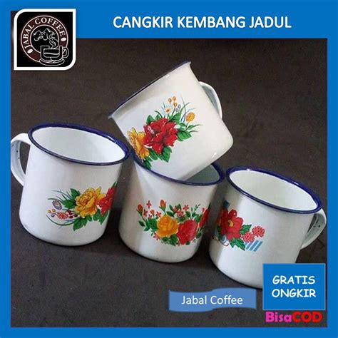 Jual Gelas Kaleng Bunga Jadul Cangkir Kembang 7 Cm Enamel Gelas