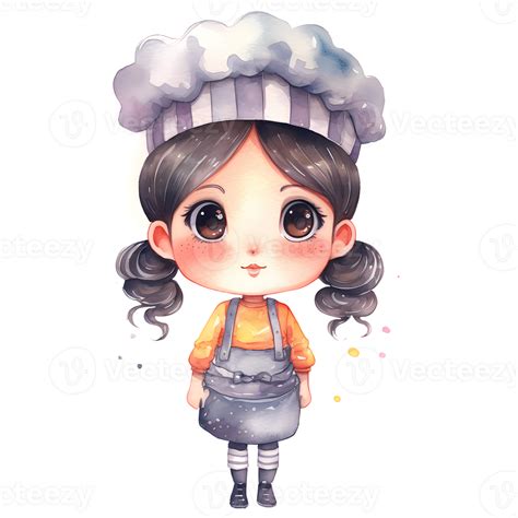 Ai G N R Mignonne Fille Chef Aquarelle Clipart Illustration Png