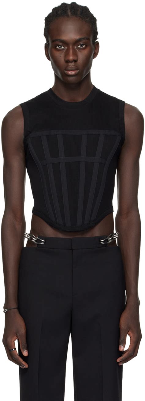 Dion Lee Black Rib Corset Tank Top SSENSE