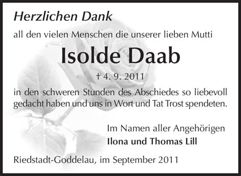 Traueranzeigen Von Isolde Daab Vrm Trauer De