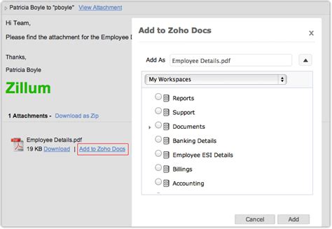 Directly Upload Files From Zoho Mail To Zoho Docs