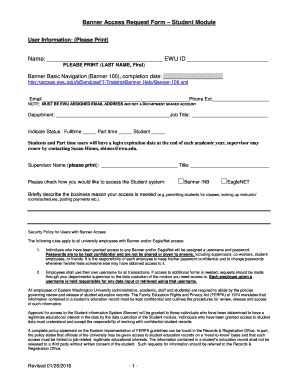 Fillable Online Access Ewu Banner Access Request Form Student Module